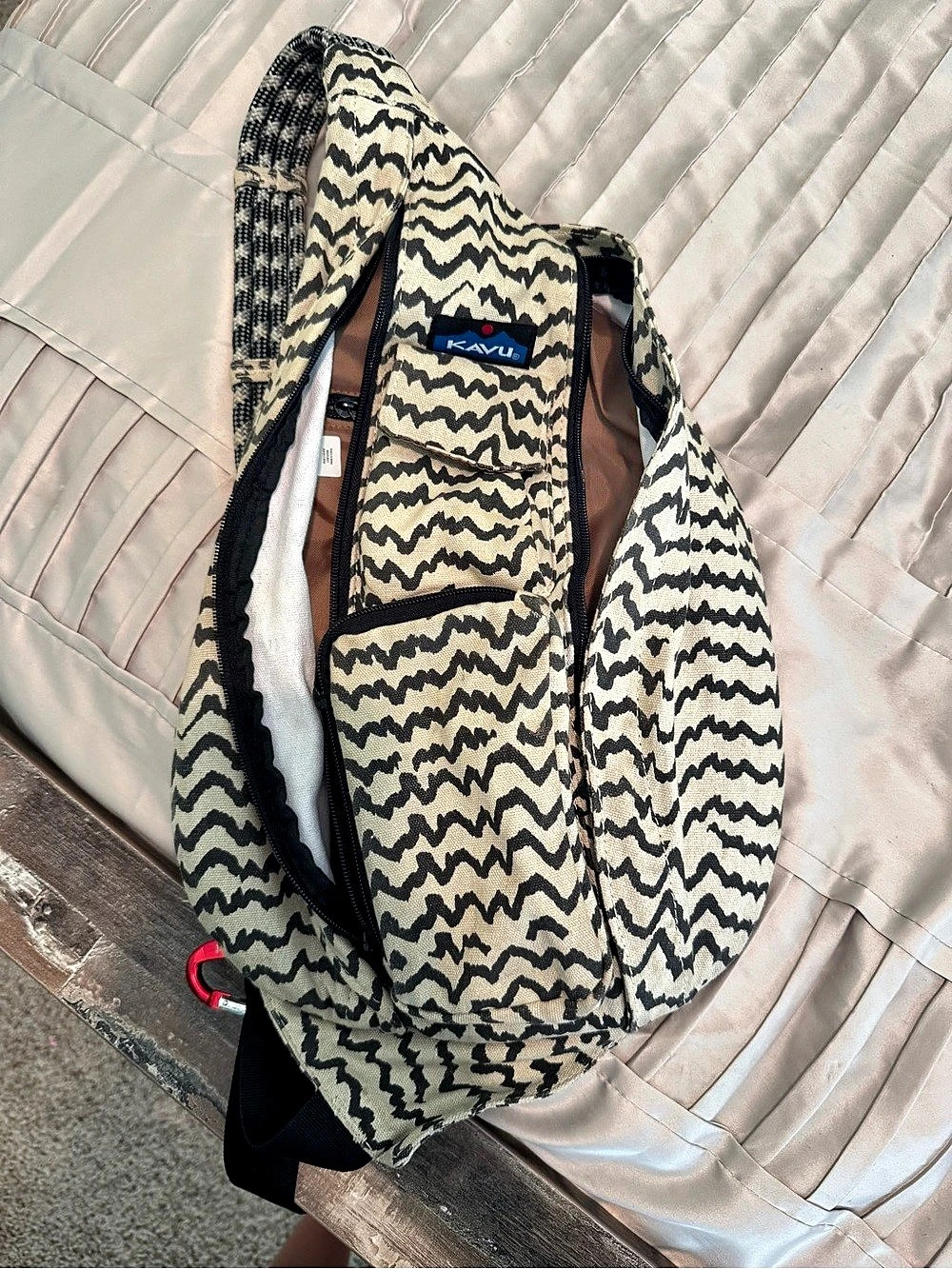 KAVU Rope Bag Geometric Backpack in Gray & Black